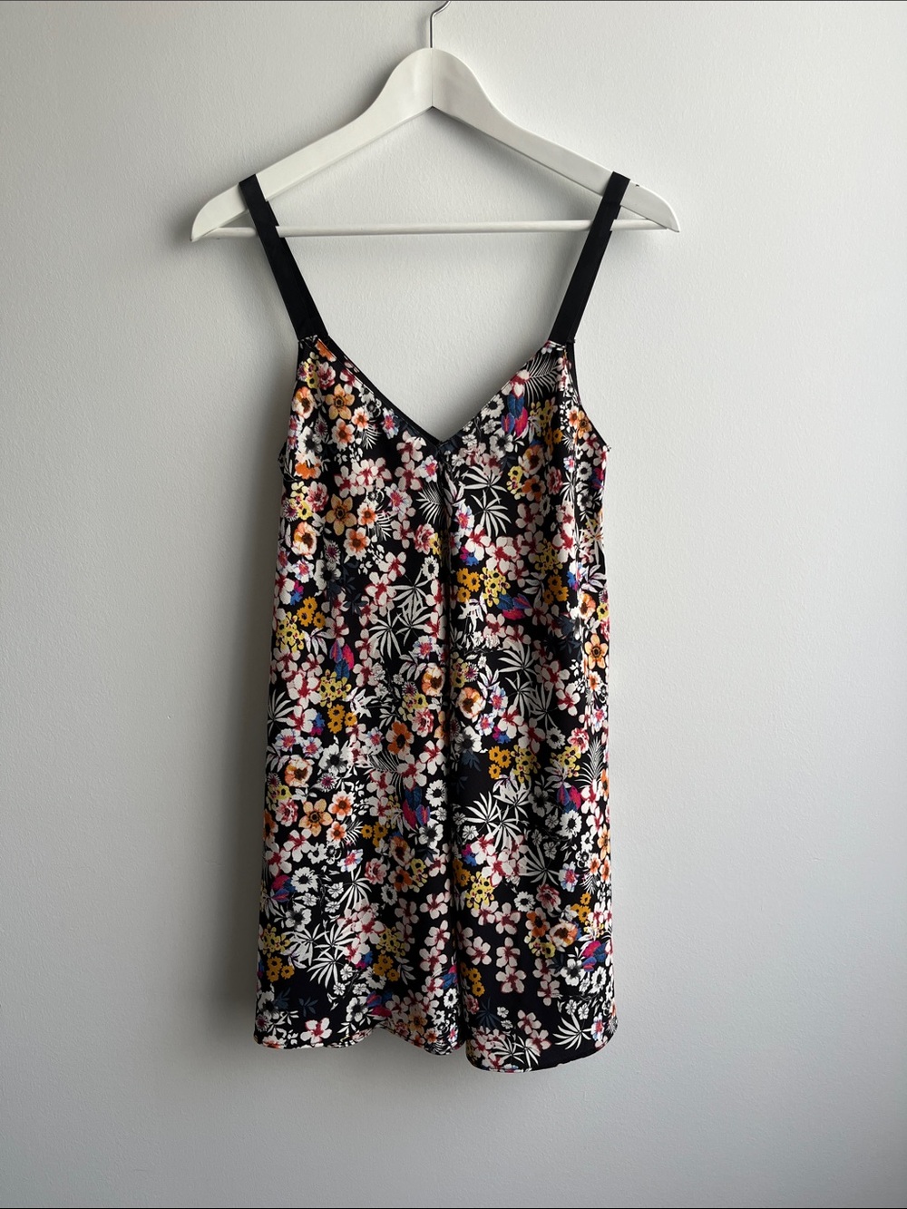 Zara Black Floral Mini Dress with Multicolor Flowers